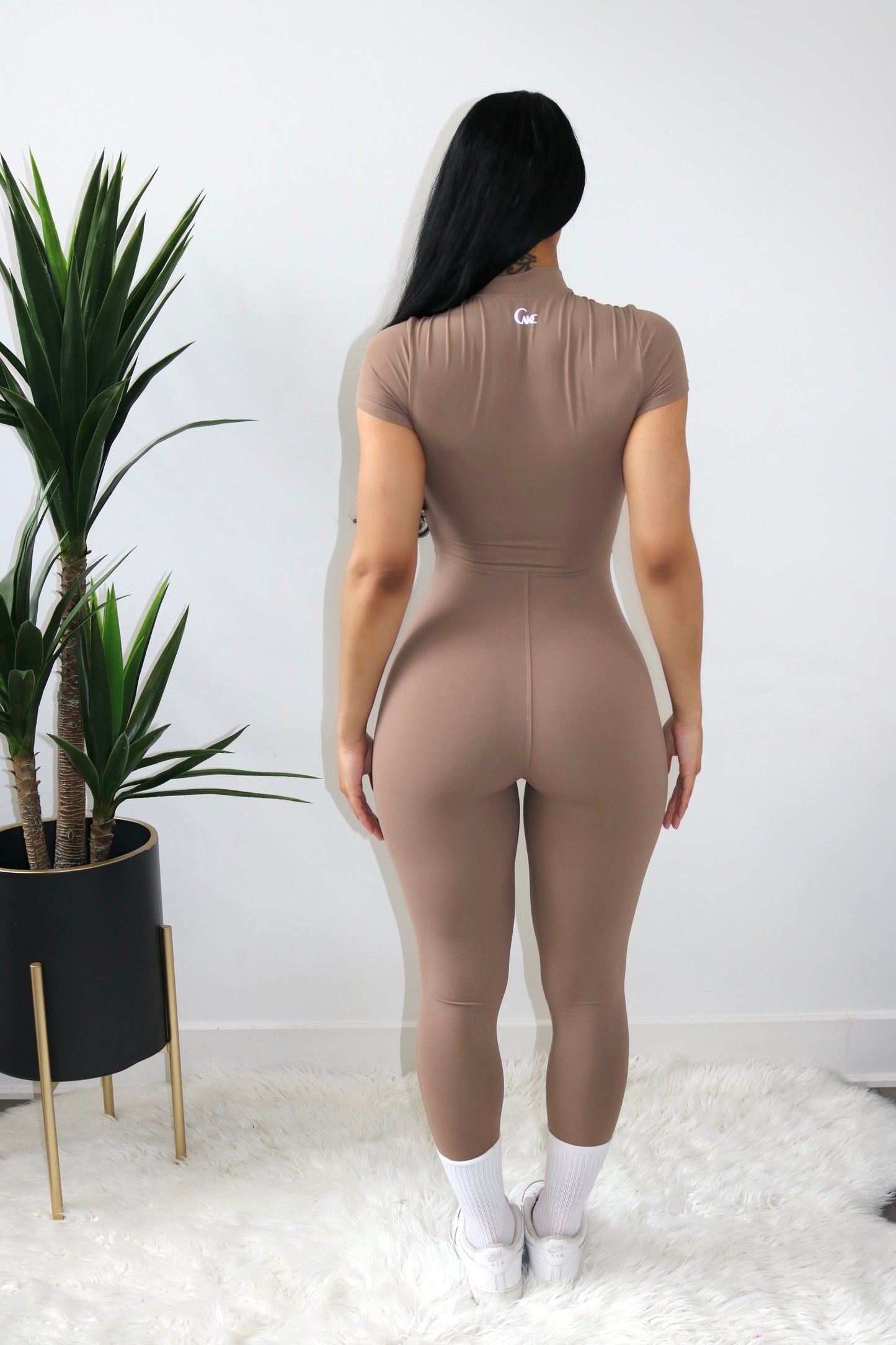 Second Skin short sleeve jumpsuit | Caramel